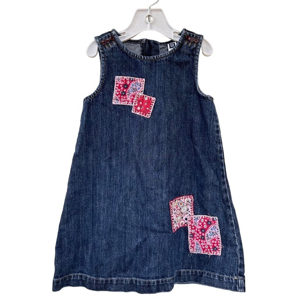 Vintage GAP Girls Dress Size 3T Patchwork Denim Jumper Jean 90s Y2K Overall - Picture 12 of 12